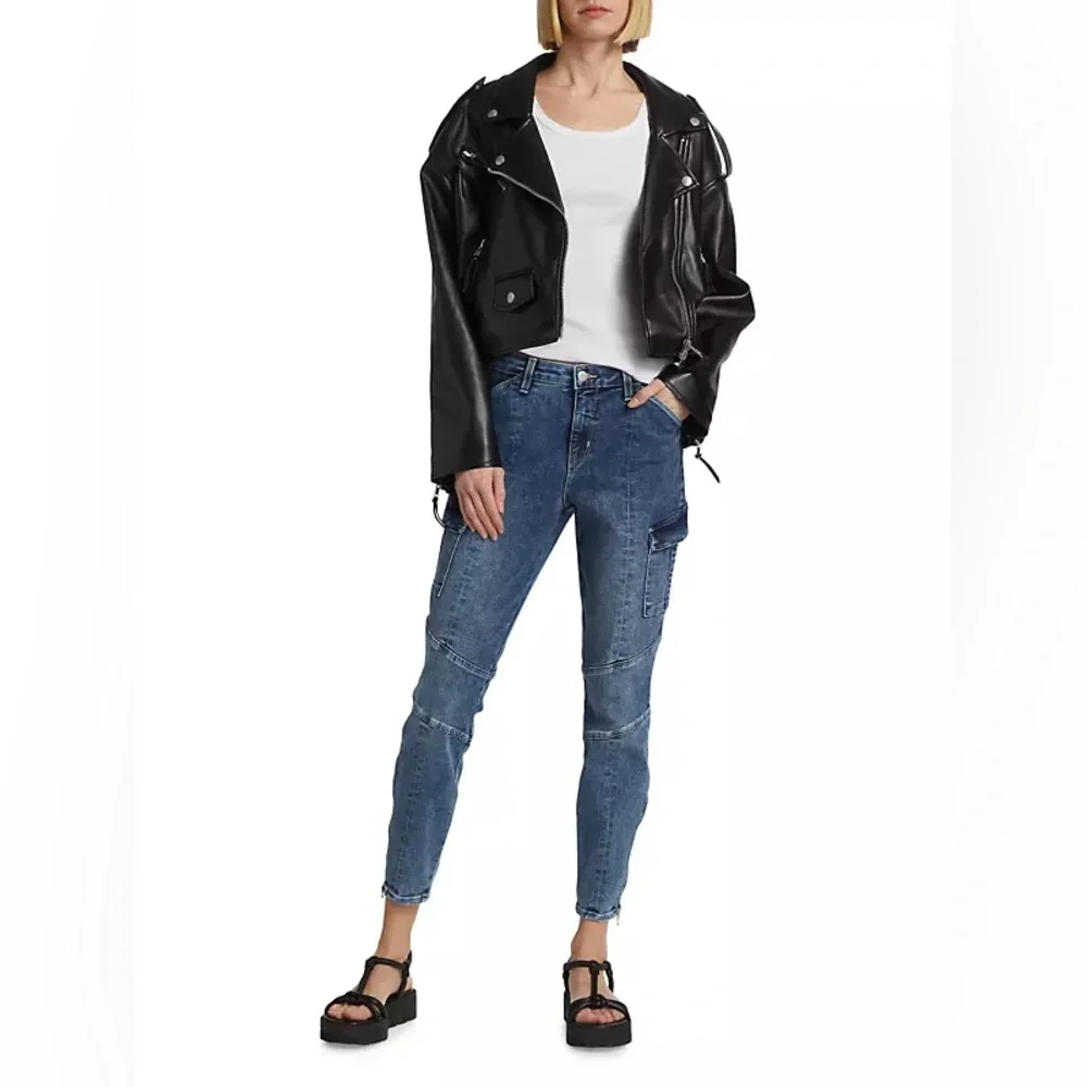 L'AGENCE Women's Skinny Cargo Jeans in Mid Blue Denim - Picture 6 of 6